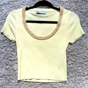 Zara cropped pearl knit top